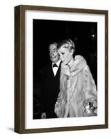 Salvador Dali and Mia Farrow at the Premiere of the Film "The Night of the Generals", Paris-null-Framed Photo