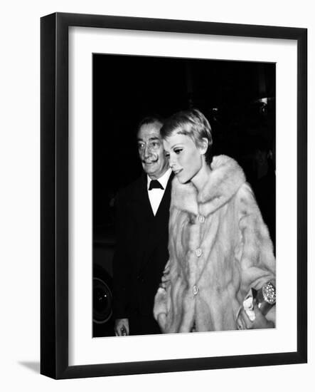 Salvador Dali and Mia Farrow at the Premiere of the Film "The Night of the Generals", Paris-null-Framed Photo