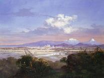 The City of Puebla with Volcanoes, 1879-Salvador Murillo-Stretched Canvas