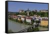 Salzach River and Old Town with Castle, Burghausen, Upper Bavaria, Bavaria, Germany, Europe-Hans-Peter Merten-Framed Stretched Canvas