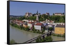 Salzach River and Old Town with Castle, Burghausen, Upper Bavaria, Bavaria, Germany, Europe-Hans-Peter Merten-Framed Stretched Canvas