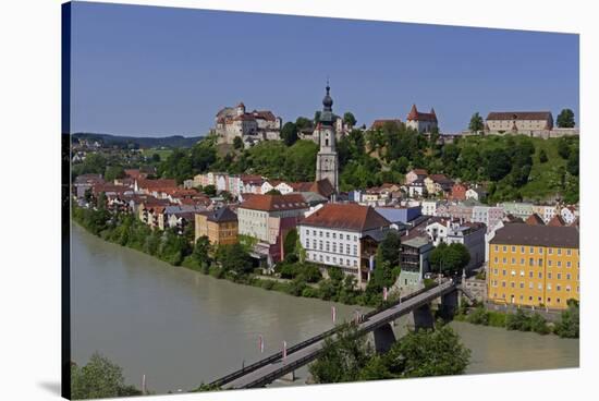 Salzach River and Old Town with Castle, Burghausen, Upper Bavaria, Bavaria, Germany, Europe-Hans-Peter Merten-Stretched Canvas