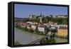 Salzach River and Old Town with Castle, Burghausen, Upper Bavaria, Bavaria, Germany, Europe-Hans-Peter Merten-Framed Stretched Canvas