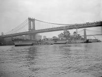 USS Wisconsin Passing beneath Manhattan Bridge-Sam Goldstein-Laminated Photographic Print