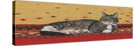 Sam on Patterned Rug-Janet Pidoux-Stretched Canvas