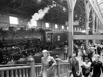 Little Boy Sitting on His Luggage While Waiting For the Train at the Denver Union Station-Sam Shere-Photographic Print