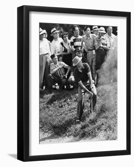 Sam Snead Makes an Iron Shot from the Side of a Sand Trap-null-Framed Premium Photographic Print