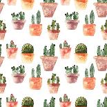 Seamless Pattern with Cactus. Watercolor Illustration. Cactus in a Pot. Isolated Objects. Green, Br-Samburova Maria-Art Print