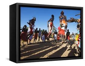 Samburu People Dancing, Laikipia, Kenya-Tony Heald-Framed Stretched Canvas