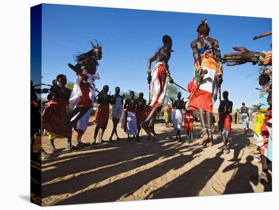 Samburu People Dancing, Laikipia, Kenya-Tony Heald-Stretched Canvas