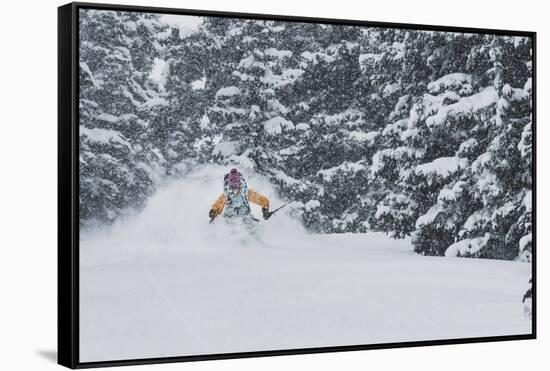 Sammy Podhurst Exploring Marble Bowl On Skis, Colorado-Louis Arevalo-Framed Stretched Canvas
