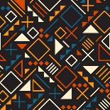 Vector Seamless Retro 80'S Jumble Geometric Line Shapes Teal Orange Color Pattern on Black Abstract-Samolevsky-Art Print