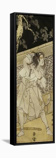 Samouraï tenant un sabre dans la nuit-Katsukawa Shunei-Framed Stretched Canvas