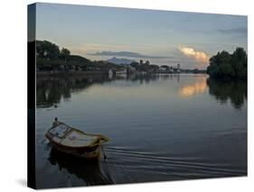 Sampan Ferry on the Sarawak River in the Centre of Kuching City at Sunset, Sarawakn Borneo-Annie Owen-Stretched Canvas