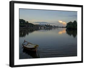 Sampan Ferry on the Sarawak River in the Centre of Kuching City at Sunset, Sarawakn Borneo-Annie Owen-Framed Photographic Print