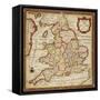Sampler Depicting a Map of England and Wales, Chain, Double Back and Satin Stitch, by Ann Seaton…-null-Framed Stretched Canvas