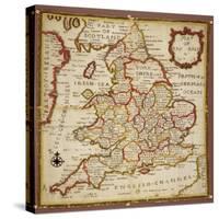 Sampler Depicting a Map of England and Wales, Chain, Double Back and Satin Stitch, by Ann Seaton…-null-Stretched Canvas