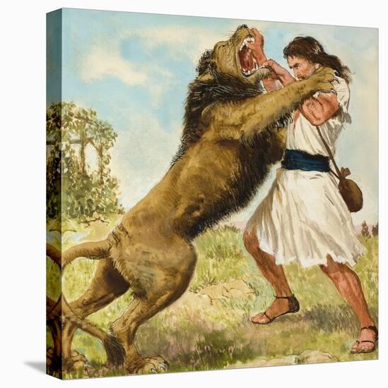 Samson Fighting a Lion-Clive Uptton-Stretched Canvas
