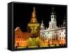 Samson fountain and Town Hall, Ceske Budejovice, Czech Republic-Russell Young-Framed Stretched Canvas