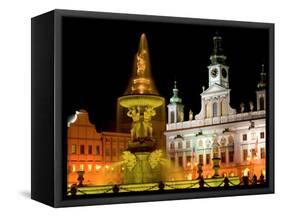 Samson fountain and Town Hall, Ceske Budejovice, Czech Republic-Russell Young-Framed Stretched Canvas