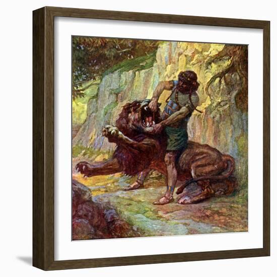 Samson kills a lion by J James Tissot - Bible-James Jacques Joseph Tissot-Framed Giclee Print