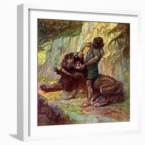 Samson kills a lion by J James Tissot - Bible-James Jacques Joseph Tissot-Framed Giclee Print