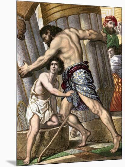 Samson Pulling Down the Temple of Dagon, God of the Philistines, Mid 19th Century-null-Mounted Giclee Print