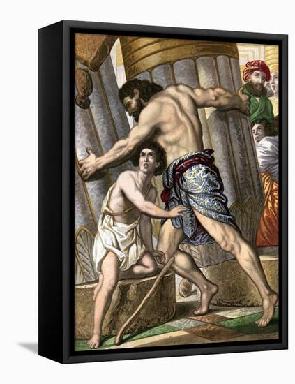 Samson Pulling Down the Temple of Dagon, God of the Philistines, Mid 19th Century-null-Framed Stretched Canvas