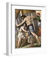 Samson Pulling Down the Temple of Dagon, God of the Philistines, Mid 19th Century-null-Framed Giclee Print