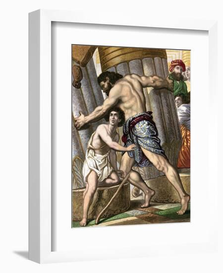 Samson Pulling Down the Temple of Dagon, God of the Philistines, Mid 19th Century-null-Framed Giclee Print