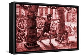 'Samson puts down the pillars' by Tissot - Bible-James Jacques Joseph Tissot-Framed Stretched Canvas