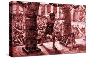 'Samson puts down the pillars' by Tissot - Bible-James Jacques Joseph Tissot-Stretched Canvas