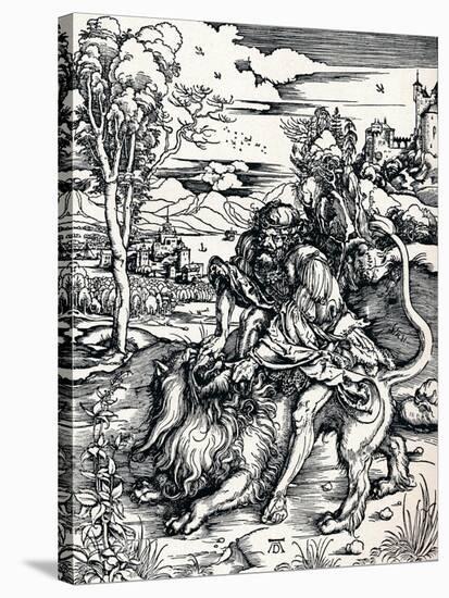 Samson Rending the Lion, 1497-Albrecht Dürer-Stretched Canvas