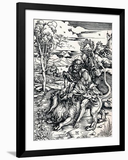 Samson Rending the Lion, 1497-Albrecht Dürer-Framed Premium Giclee Print