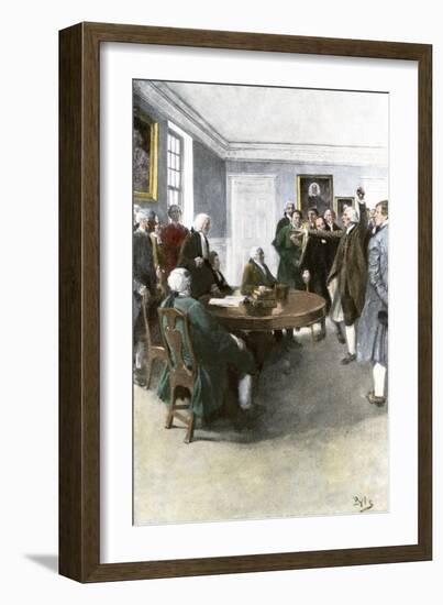 Samuel Adams Demanding British Army Withdrawal after the Boston Massacre, c.1770-null-Framed Giclee Print