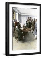 Samuel Adams Demanding British Army Withdrawal after the Boston Massacre, c.1770-null-Framed Giclee Print