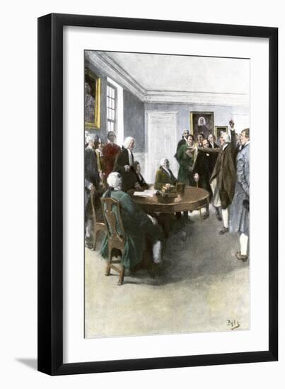 Samuel Adams Demanding British Army Withdrawal after the Boston Massacre, c.1770-null-Framed Giclee Print