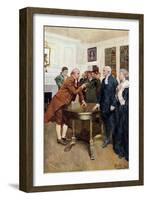 Samuel Adams Warning British Royal Governor Thomas Hutchinson after the Boston Massacre, c.1770-null-Framed Giclee Print