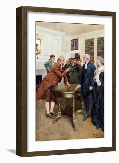 Samuel Adams Warning British Royal Governor Thomas Hutchinson after the Boston Massacre, c.1770-null-Framed Giclee Print