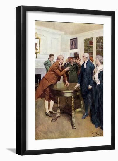 Samuel Adams Warning British Royal Governor Thomas Hutchinson after the Boston Massacre, c.1770-null-Framed Giclee Print