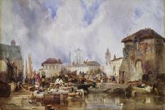 The Market on the Quay, Bruges-Samuel Austin-Framed Stretched Canvas