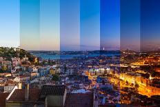 Aerial View Montage of Lisbon Rooftop from Senhora Do Monte Viewpoint (Miradouro) Fromn Day to Nigh-Samuel Borges Photography-Photographic Print