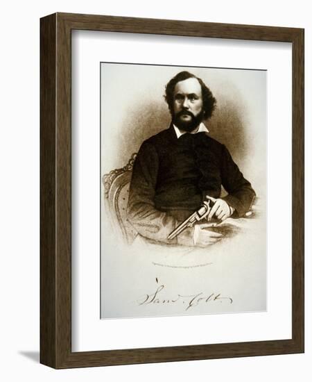 Samuel Colt Holding One of His Percussion Revolvers (Engraving)-American-Framed Premium Giclee Print