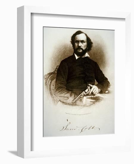 Samuel Colt Holding One of His Percussion Revolvers (Engraving)-American-Framed Premium Giclee Print