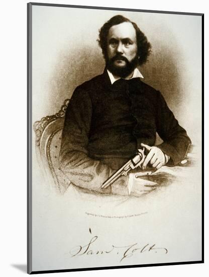 Samuel Colt Holding One of His Percussion Revolvers (Engraving)-American-Mounted Premium Giclee Print