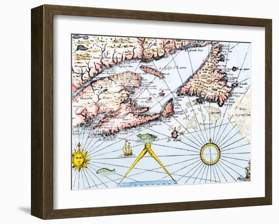 Samuel de Champlain's Map of the Gaspee and Gulf of the Saint Lawrence River, c.1632-null-Framed Giclee Print