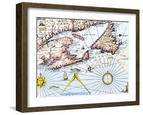 Samuel de Champlain's Map of the Gaspee and Gulf of the Saint Lawrence River, c.1632-null-Framed Giclee Print