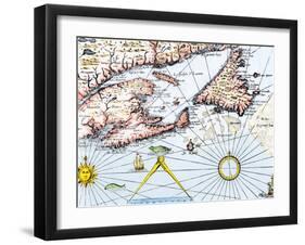 Samuel de Champlain's Map of the Gaspee and Gulf of the Saint Lawrence River, c.1632-null-Framed Giclee Print