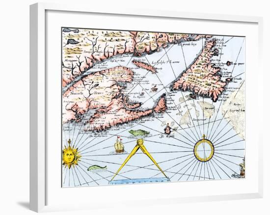 Samuel de Champlain's Map of the Gaspee and Gulf of the Saint Lawrence River, c.1632-null-Framed Giclee Print