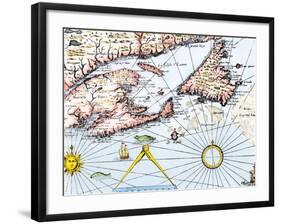 Samuel de Champlain's Map of the Gaspee and Gulf of the Saint Lawrence River, c.1632-null-Framed Giclee Print